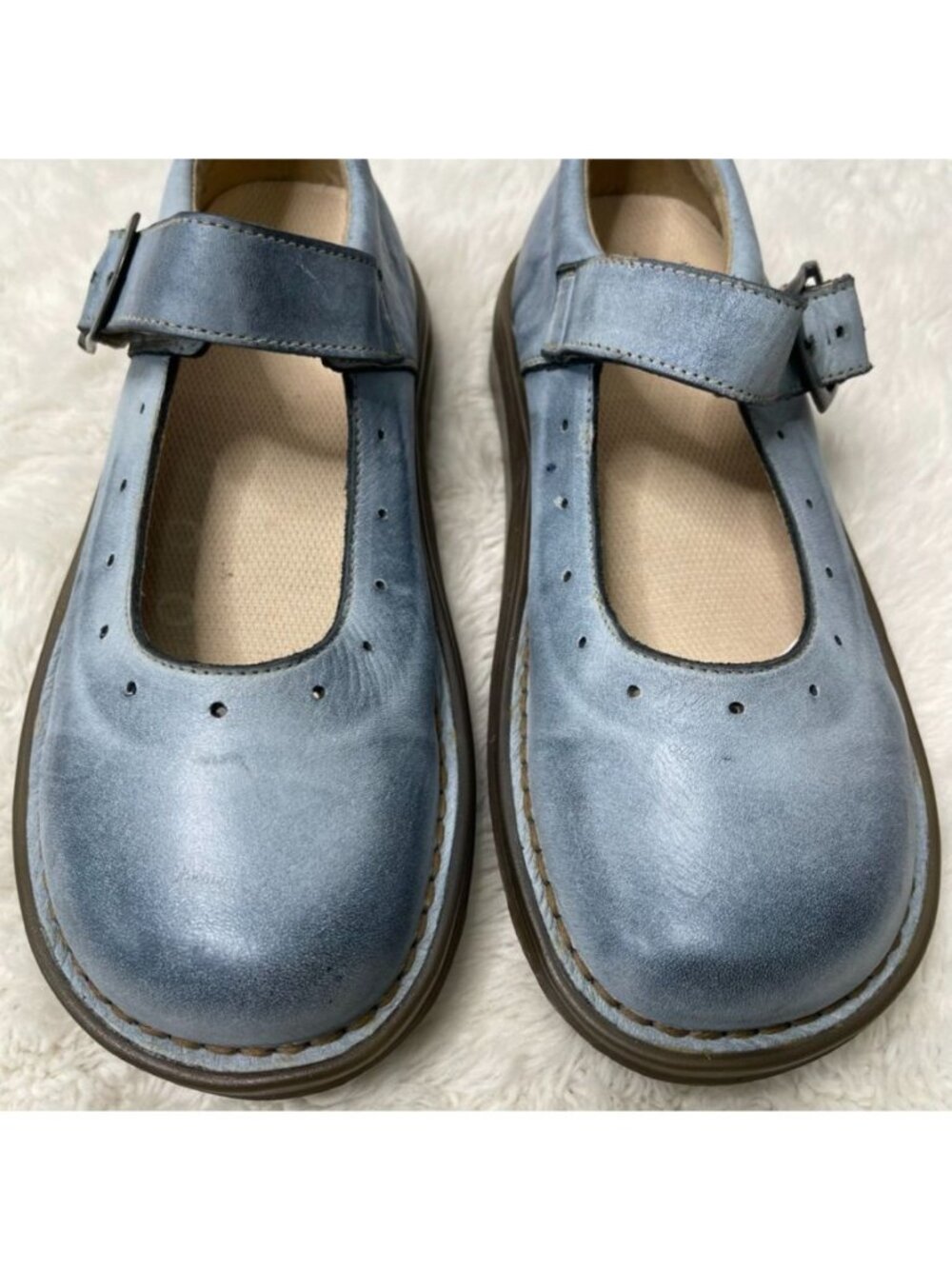 Rare Vintage Dr. Martens 8A57 Mary Janes Blue Distressed Leather Made in Portuga - Picture 2 of 10